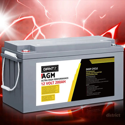 Giantz AGM Deep Cycle Battery 12V 200Ah Box Portable Solar Caravan Camping - Outdoor Recreation > Camping > Batteries &