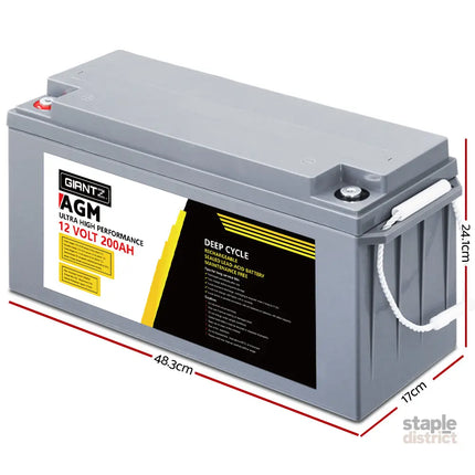 Giantz AGM Deep Cycle Battery 12V 200Ah Box Portable Solar Caravan Camping - Outdoor Recreation > Camping > Batteries &