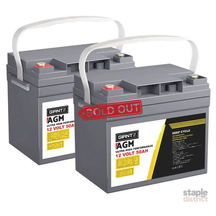 Giantz AGM Deep Cycle Battery 12V 50Ah x2 Box Portable Solar Caravan Camping - Outdoor Recreation > Camping > Batteries
