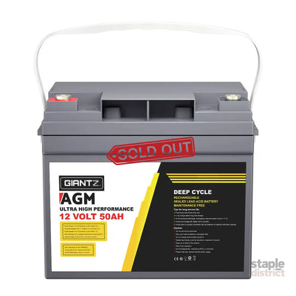 Giantz AGM Deep Cycle Battery 12V 50Ah x2 Box Portable Solar Caravan Camping - Outdoor Recreation > Camping > Batteries