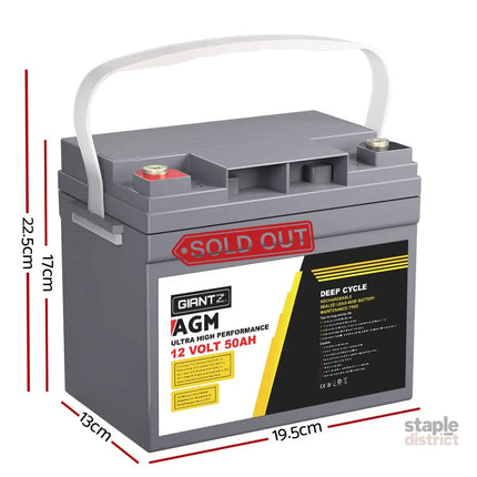 Giantz AGM Deep Cycle Battery 12V 50Ah x2 Box Portable Solar Caravan Camping - Outdoor Recreation > Camping > Batteries