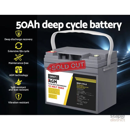 Giantz AGM Deep Cycle Battery 12V 50Ah x2 Box Portable Solar Caravan Camping - Outdoor Recreation > Camping > Batteries