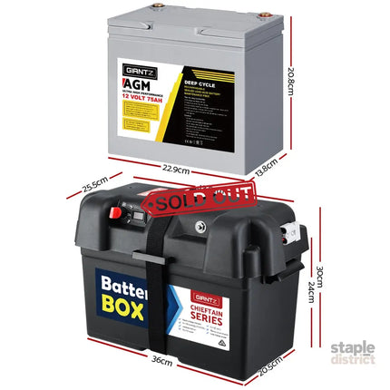 Giantz AGM Deep Cycle Battery 12V 75Ah Box Portable Solar Caravan Camping - Outdoor Recreation > Camping > Batteries &