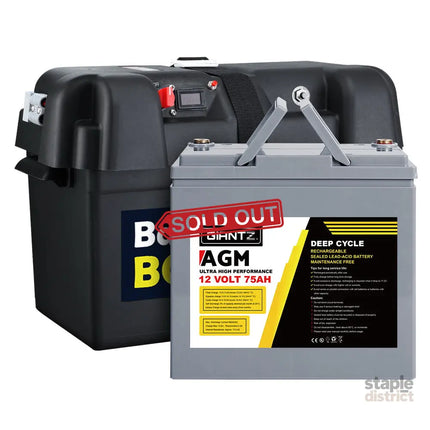 Giantz AGM Deep Cycle Battery 12V 75Ah Box Portable Solar Caravan Camping - Outdoor Recreation > Camping > Batteries &