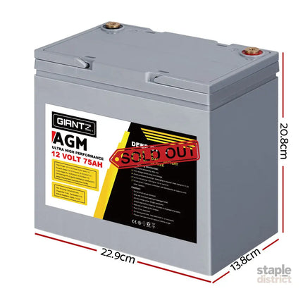 Giantz AGM Deep Cycle Battery 12V 75Ah x2 Box Portable Solar Caravan Camping - Outdoor Recreation > Camping > Batteries
