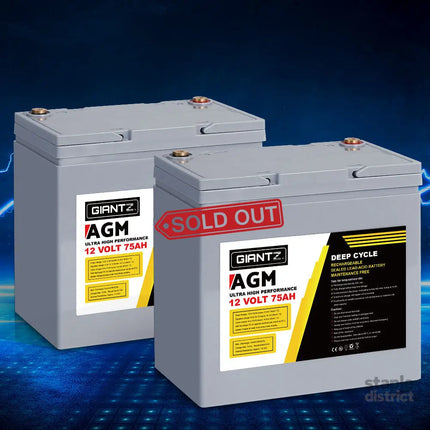 Giantz AGM Deep Cycle Battery 12V 75Ah x2 Box Portable Solar Caravan Camping - Outdoor Recreation > Camping > Batteries