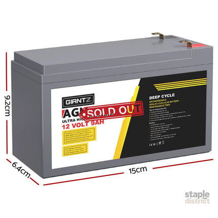 Giantz AGM Deep Cycle Battery 12V 9Ah Box Portable Solar Caravan Camping - Outdoor Recreation > Camping > Batteries &