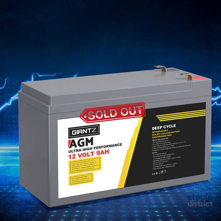 Giantz AGM Deep Cycle Battery 12V 9Ah Box Portable Solar Caravan Camping - Outdoor Recreation > Camping > Batteries &