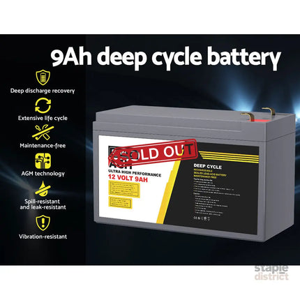 Giantz AGM Deep Cycle Battery 12V 9Ah Box Portable Solar Caravan Camping - Outdoor Recreation > Camping > Batteries &