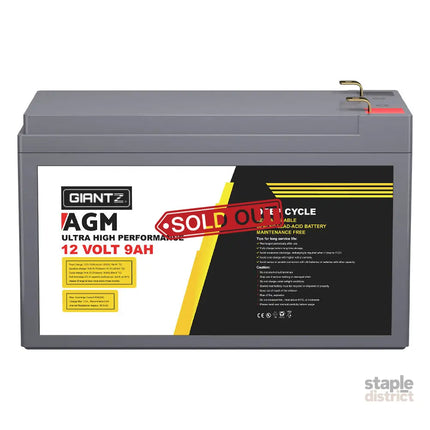 Giantz AGM Deep Cycle Battery 12V 9Ah Box Portable Solar Caravan Camping - Outdoor Recreation > Camping > Batteries &