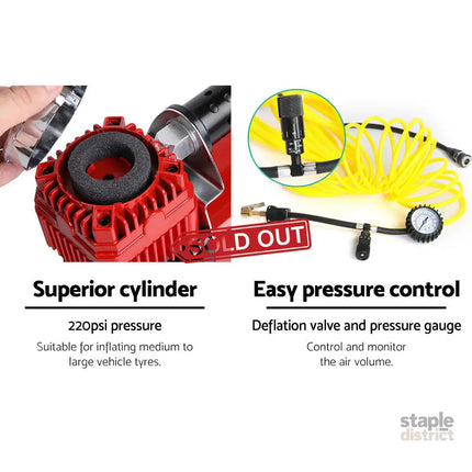 Giantz Air Compressor 12V 4x4 Tyre 320L/min Deflator Inflator Car Truck Portable - Tools > Air Compressor > Air