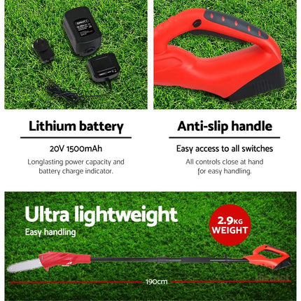 Giantz Chainsaw Cordless Pole Chain Saw 20V 8in Pruner 2.7m Long Reach Battery - Tools > Power Tools > Chainsaws