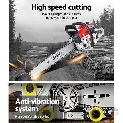 Giantz Chainsaw Petrol 45CC 18’’ Bar Commercial E-Start Pruning Chain Saw - Tools > Power Tools > Chainsaws