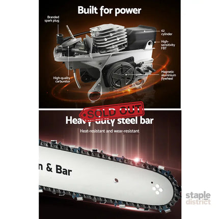 Giantz Chainsaw Petrol 52CC 20’’ Oregon Bar Commercial E-Start Pruning Chain Saw - Tools > Power Tools > Chainsaws