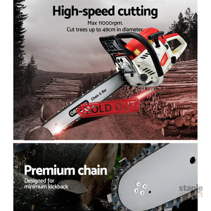 Giantz Chainsaw Petrol 52CC 20’’ Oregon Bar Commercial E-Start Pruning Chain Saw - Tools > Power Tools > Chainsaws