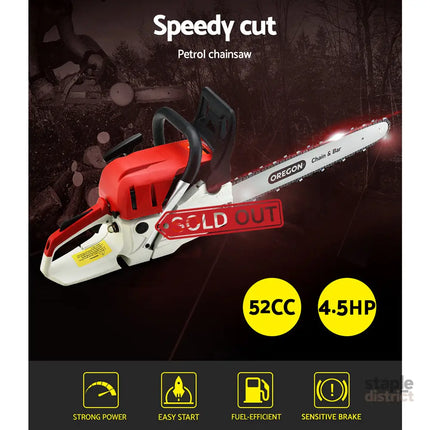 Giantz Chainsaw Petrol 52CC 20’’ Oregon Bar Commercial E-Start Pruning Chain Saw - Tools > Power Tools > Chainsaws