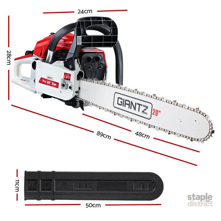 Giantz Chainsaw Petrol 58CC 20’’ Bar Commercial E-Start Pruning Chain Saw White - Tools > Power Tools > Chainsaws