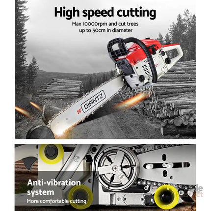 Giantz Chainsaw Petrol 58CC 20’’ Bar Commercial E-Start Pruning Chain Saw White - Tools > Power Tools > Chainsaws