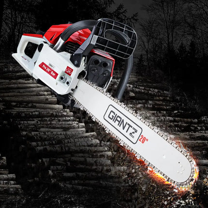 Giantz Chainsaw Petrol 58CC 20’’ Bar Commercial E-Start Pruning Chain Saw White - Tools > Power Tools > Chainsaws