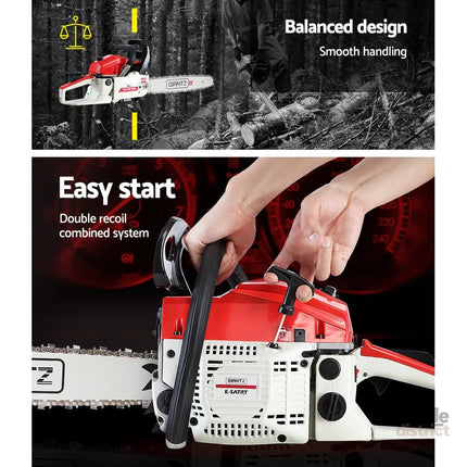 Giantz Chainsaw Petrol 58CC 20’’ Bar Commercial E-Start Pruning Chain Saw White - Tools > Power Tools > Chainsaws