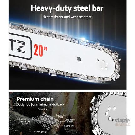 Giantz Chainsaw Petrol 58CC 20’’ Bar Commercial E-Start Pruning Chain Saw White - Tools > Power Tools > Chainsaws