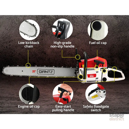 Giantz Chainsaw Petrol 62CC 20’’ Bar Commercial E-Start Pruning Chain Saw Spark Plug - Tools > Power Tools > Chainsaws