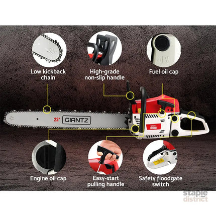 Giantz Chainsaw Petrol 62CC 22’’ Bar Commercial E-Start Pruning Chain Saw - Tools > Power Tools > Chainsaws