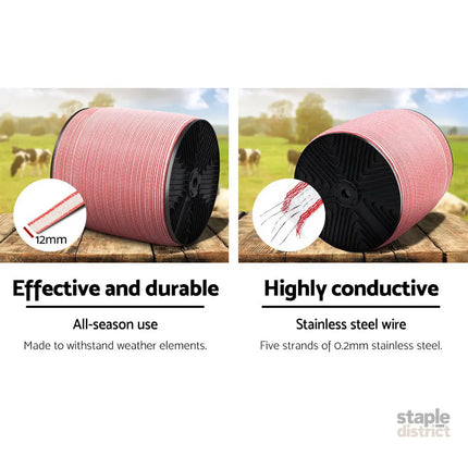 Giantz Electric Fence Poly Tape 1200M - Commercial > Commercial Others > Fencing & Barriers