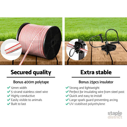 Giantz Electric Fence Poly Tape 400M Insulator - Pet Care > Farm Supplies > Fencing