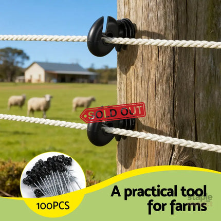 Giantz Electric Fence Ring Insulators 100pcs Stand off Screw in Insulator Black - Home & Garden > Gate Openers > Fence