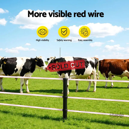 Giantz Electric Fence Tape Polytape 400M Electric Fence Wire Red White - Pet Care > Farm Supplies > Fencing
