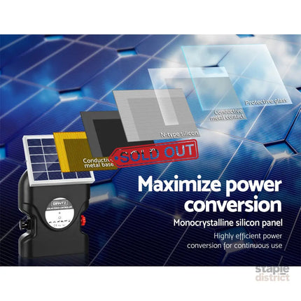 Giantz Fence Energiser 15KM Solar Powered 0.8J Electric - Pet Care > Farm Supplies > Fencing
