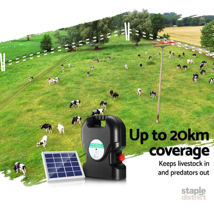 Giantz Fence Energiser 20KM Solar Powered 1.2J Electric - Pet Care > Farm Supplies > Fencing