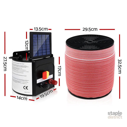 Giantz Fence Energiser 3KM Solar Powered Electric 2000M Poly Tape - Pet Care > Farm Supplies > Fencing