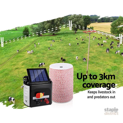 Giantz Fence Energiser 3KM Solar Powered Electric 2KM Poly Wire - Pet Care > Farm Supplies > Fencing