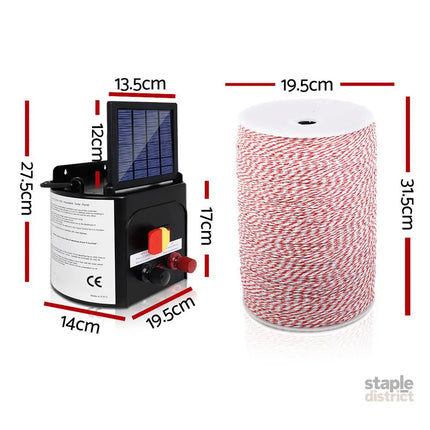 Giantz Fence Energiser 3KM Solar Powered Electric 2KM Poly Wire - Pet Care > Farm Supplies > Fencing