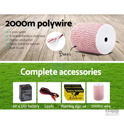 Giantz Fence Energiser 3KM Solar Powered Electric 2KM Poly Wire - Pet Care > Farm Supplies > Fencing