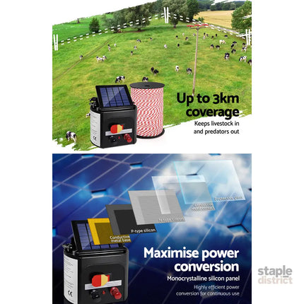 Giantz Fence Energiser 3KM Solar Powered Electric 500M Poly Rope - Pet Care > Farm Supplies > Fencing