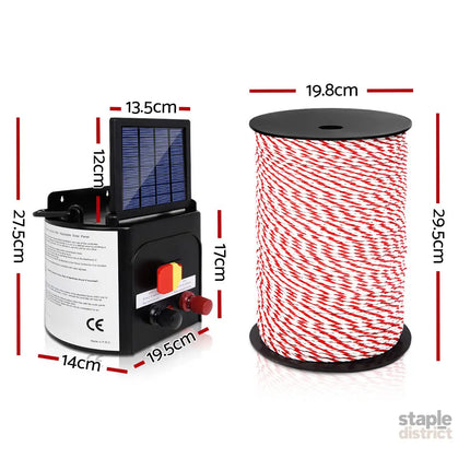 Giantz Fence Energiser 3KM Solar Powered Electric 500M Poly Rope - Pet Care > Farm Supplies > Fencing