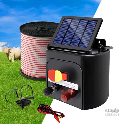 Giantz Fence Energiser 5KM Solar Powered Electric 400M Poly Tape Insulator - Pet Care > Farm Supplies > Fencing
