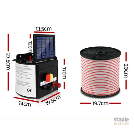 Giantz Fence Energiser 5KM Solar Powered Electric 400M Poly Tape Insulator - Pet Care > Farm Supplies > Fencing