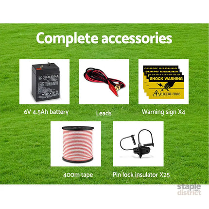 Giantz Fence Energiser 5KM Solar Powered Electric 400M Poly Tape Insulator - Pet Care > Farm Supplies > Fencing