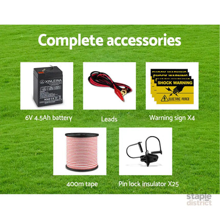 Giantz Fence Energiser 5KM Solar Powered Electric 400M Poly Tape Insulator - Pet Care > Farm Supplies > Fencing