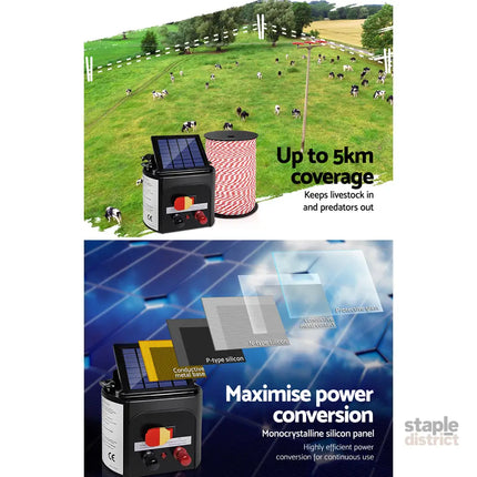 Giantz Fence Energiser 5KM Solar Powered Electric 500M Poly Rope - Pet Care > Farm Supplies > Fencing