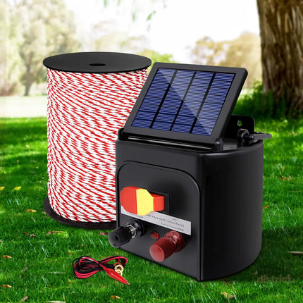 Giantz Fence Energiser 5KM Solar Powered Electric 500M Poly Rope - Pet Care > Farm Supplies > Fencing