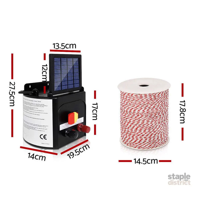 Giantz Fence Energiser 5KM Solar Powered Electric 500M Poly Wire Insulator - Pet Care > Farm Supplies > Fencing