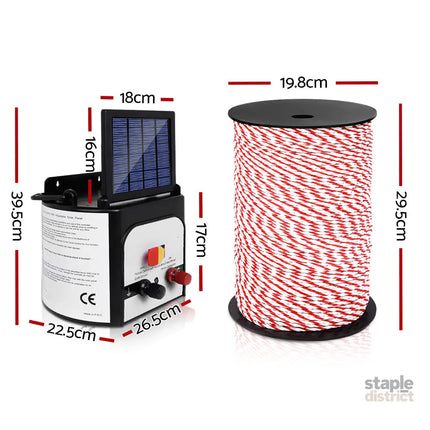 Giantz Fence Energiser 8KM Solar Powered Electric 500M Poly Rope - Pet Care > Farm Supplies > Fencing