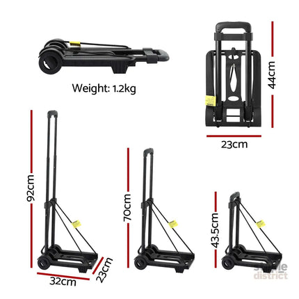 Giantz Folding Trolley Portable Hand Truck Lightweight Travel Luggage Black - Tools > Tools Storage > Utility Trolleys