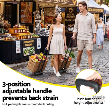 Giantz Folding Trolley Portable Hand Truck Lightweight Travel Luggage Black - Tools > Tools Storage > Utility Trolleys