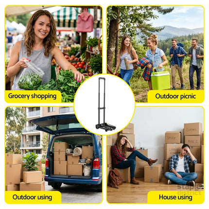 Giantz Folding Trolley Portable Hand Truck Lightweight Travel Luggage Black - Tools > Tools Storage > Utility Trolleys